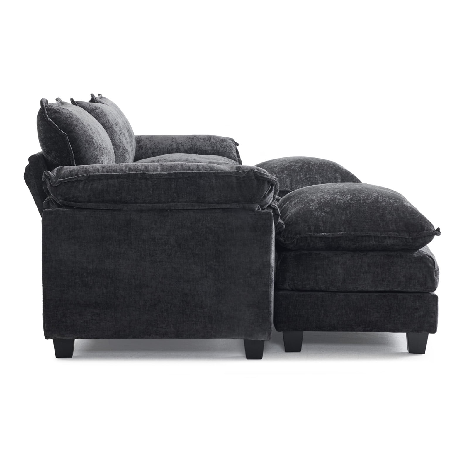 Ktaxon 120" W Sectional Sofa U Shaped Couch with Double Chaise Chenille Sleeper Set with 3 Oversized Seats Black