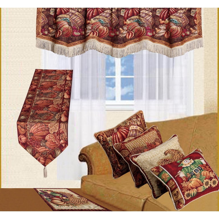 Fall Tapestry Runner – Grateful Thankful Blessed, 13" X 68", Cotton Polyester Blend, NEW