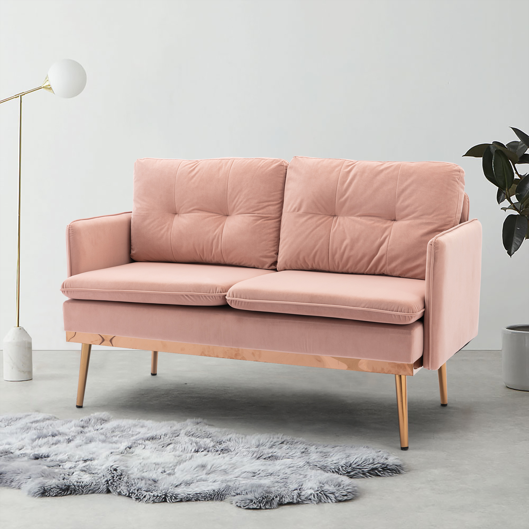 Modern Lounge Tufted Couch Velvet Club Sofa with Rose Golden Legs, 2 Seater Small Sofa Chair