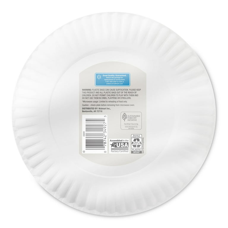 Great Value 9 inch Coated Penny Plate, 70 ct, White