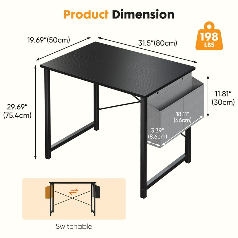 CONCETTA 31 Inch Computer Writing Desk with Storage Bag, Steel
