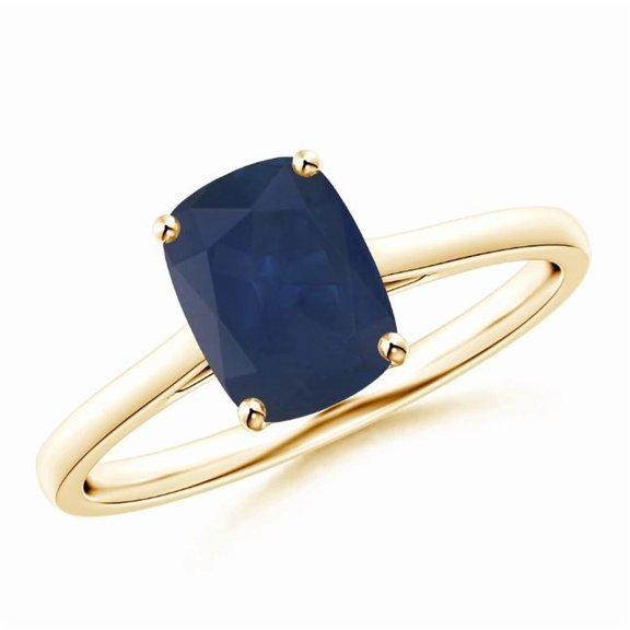 Cushion Shape Blue Sapphire Cocktail Band Ring Women 925 Sterling Silver Yellow Gold Plated September Birthstone Wedding Anniversary Gift Gemstone Jewelry
