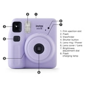 Fujifilm instax Mini SE Instant Camera Bundle with Case, 10 Pack Film, Album, and Frame Stickers, Lavender (Value Bundle)