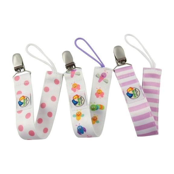 Little Busy Baby 3-Pack Pacifier Clips for Girls, Cute Soothie and Binky Holders
