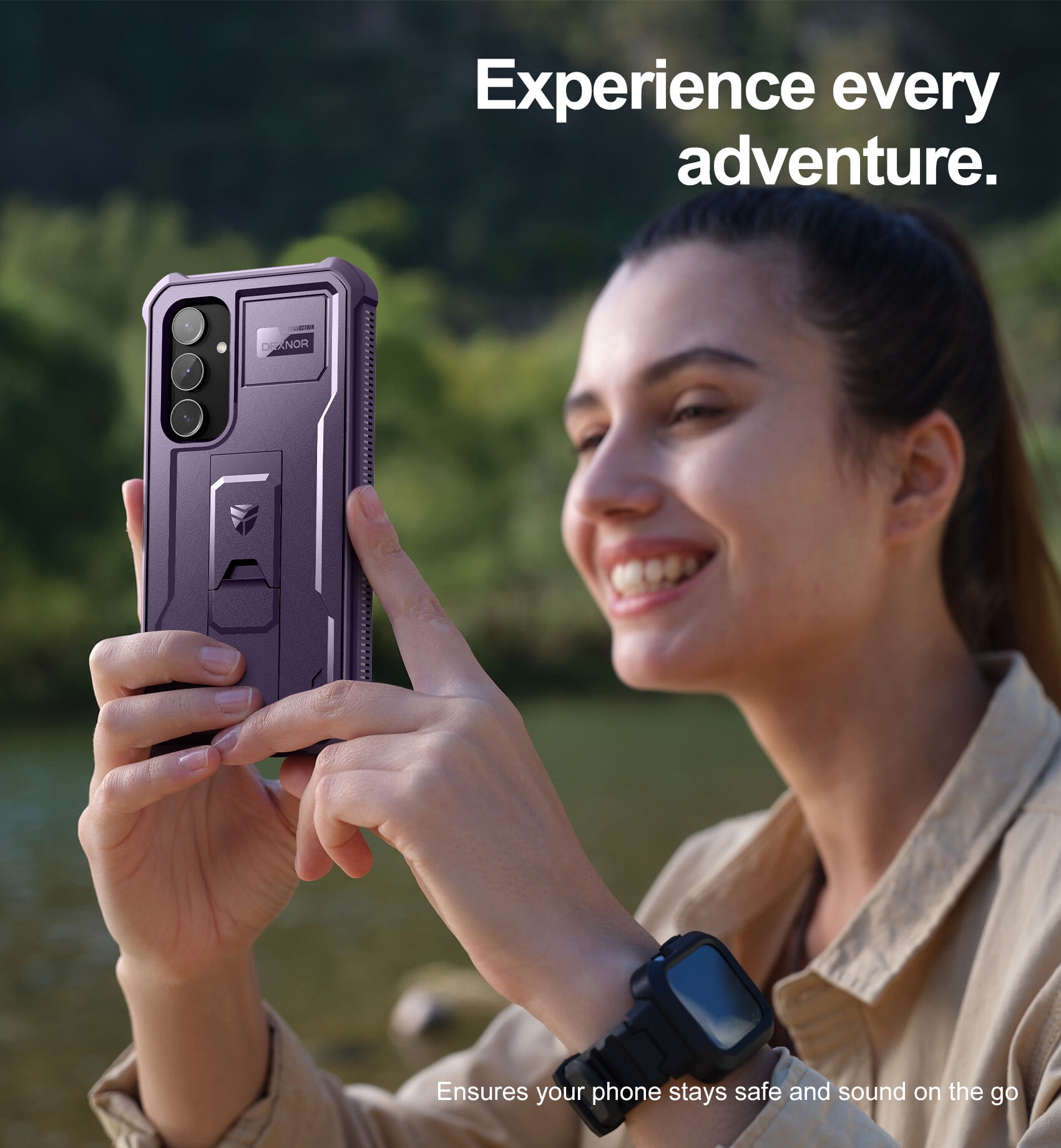 Dexnor Bumper Case for Samsung Galaxy S23 FE (2023), Full-Body Shockproof Rugged Heavy-Duty Protective Cover Dual-layer Protection with 2 Front Frames & Built-in Screen Protector & Kickstand,Purple