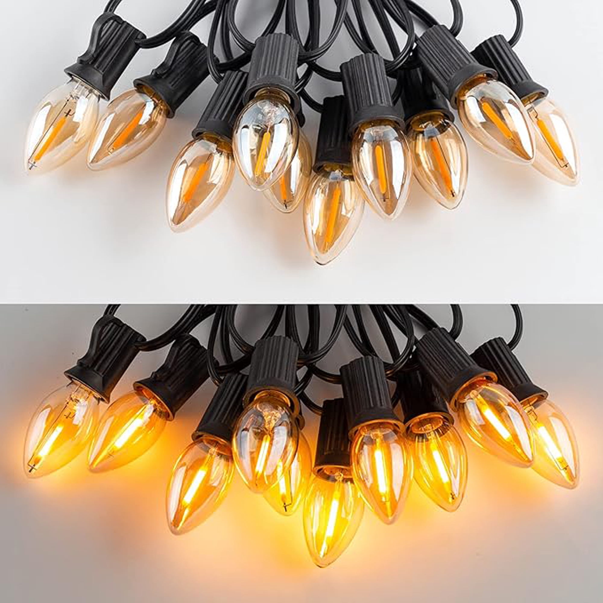 Gold C7 LED Light Bulbs, 0.5W E12 Base, 2700K Warm White, Energy Efficient Dimmable Candle Bulbs, for Chandeliers & Indoor Decorative Lighting, 25Pack