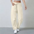 thumbnail image 2 of QQAMB Women's Wide Leg Sweatpants Solid Color Barrel Drawstring Elastic Waisted Casual Trousers with Pockets Khaki 2XL, 2 of 8