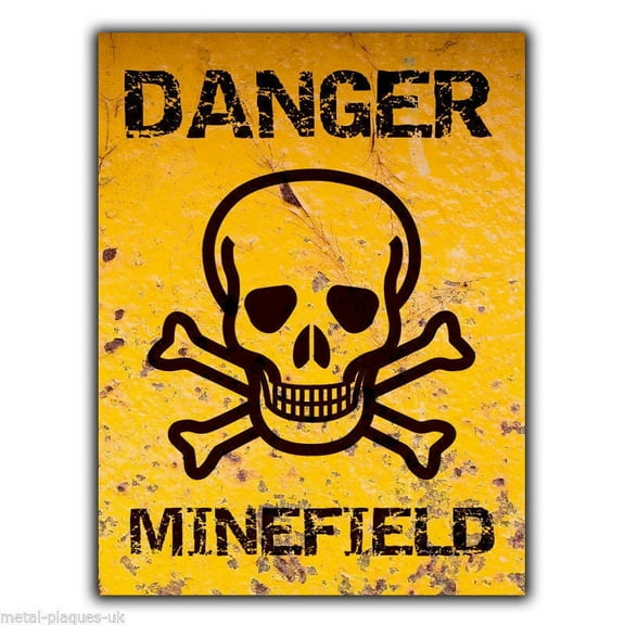 SIGN METAL PLAQUE DANGER MINEFIELD Humorous Funny poster print hanging Size: 8 x 12 Inch