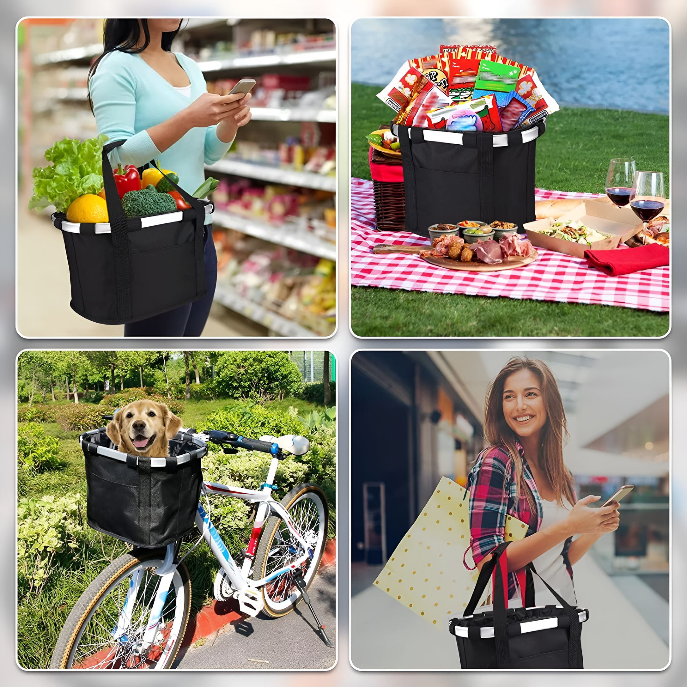 LADYGYM 2026 New Front Bike Basket, Detachable Bicycle Handlebar Basket Folding Bike Basket Carrier for Dogs Cats Pet