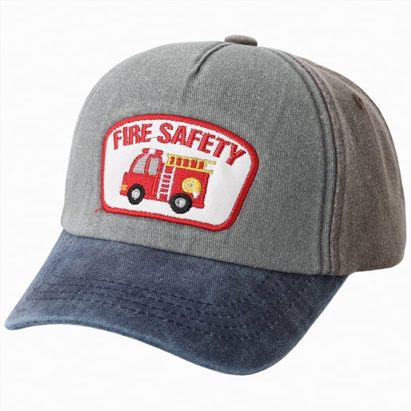 CAUYDY 4T 5T 6T Kid Boys Summer Hat Fire Truck Water Washable Baseball Cap With Patchwork Embroidery Color Blocking Cartoon Childrens Cap (Sizes 3-8 Years,L04-Coffee)