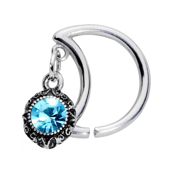 Body Candy Womens 16G 316L Steel Blue Accent Moon Right Dangle Closure Ring Daith Helix Tragus Rook 3/8"