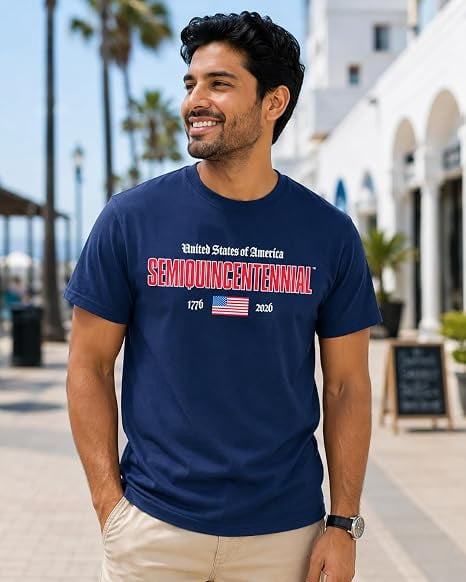 USA Semiquincentennial 250th Anniversary 1776–2026 Flag Wordmark Graphic T-Shirt, Patriotic Independence Celebration Tee, Unisex Adult Natural, Small