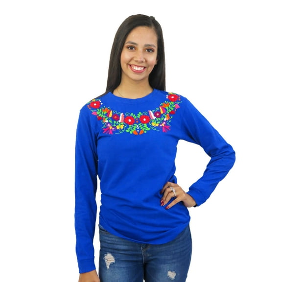 Mexican Hand Embroidered Long Sleeve T Shirt