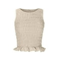 thumbnail image 6 of Wycnly Womens Tank Tops Sexy Elastic Waist Slim Fit Ruffle Hem Going out Tank Tops Summer Fashion Solid Round Neck Sleeveless Shirts Blouse Beige s, 6 of 7