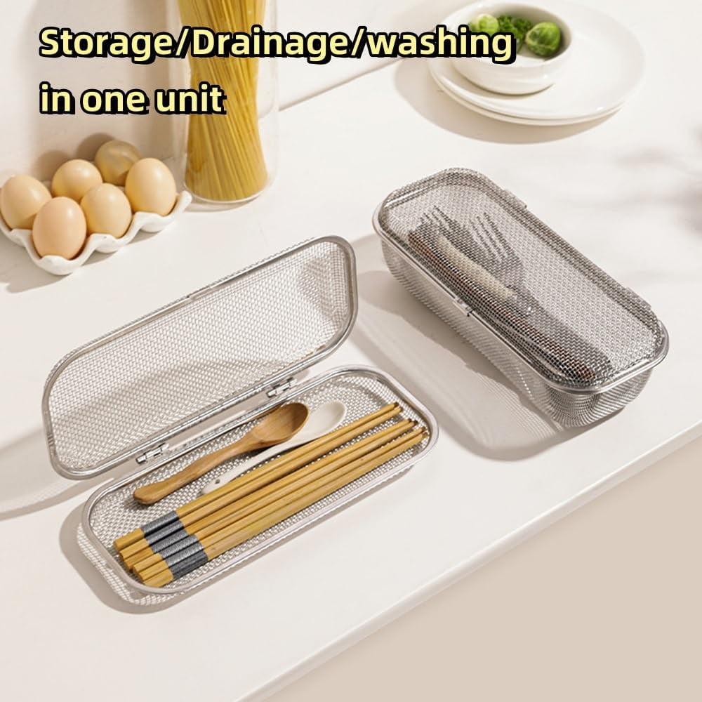ABPETE Dishwasher Basket, Stainless Steel Dishwasher Silverware Basket, Replacement Utensil Rectangular Mesh Drain for Small Items