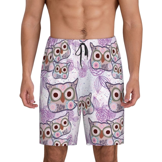 Fotbe Owl And Floral Pantalones Cortos de Pijama para Hombre, Ropa de Dormir, Pantalones de Pijama Cortos para Hombre-4X-Large