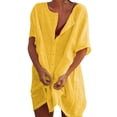 thumbnail image 2 of Women's Swimsuit Coverup Shirt Dress Button Down Short Sleeve Tunics Tops Bathing Suit Cover Up Vacation Beachwear Yellow 3XL, 2 of 5