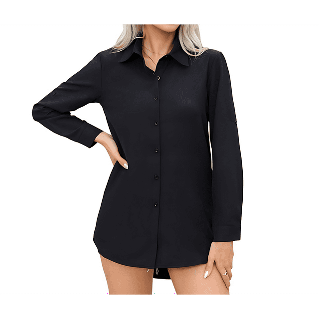 Womens Stretch Button Down Long Sleeve Shirt Soft Basic Wrinkle Free Work Business Formal Casual Blouse