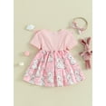 thumbnail image 5 of FEORJGP Toddler Girl Easter Outfits 0-2Y Infant Baby 2 Piece Summer Set Round Neck Jumpsuit Dress Short Sleeve Ribbed Bodysuit Dress Rabbit Print Rompdband Newborn Cute Casual Daily Clothing, 5 of 9
