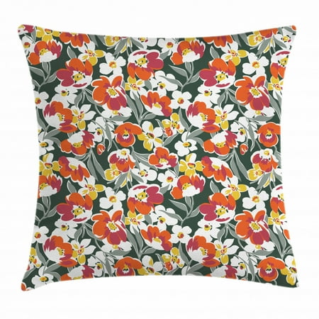 Seattle Floral Design School Floral Throw Pillow Cushion Cover, Vintage Greenery Imagery Natural World Elements Old School Design Vibrant Colors, Decorative Square Accent Pillow Case, 20 X 20 Inches, Multicolor, by Ambesonne ()