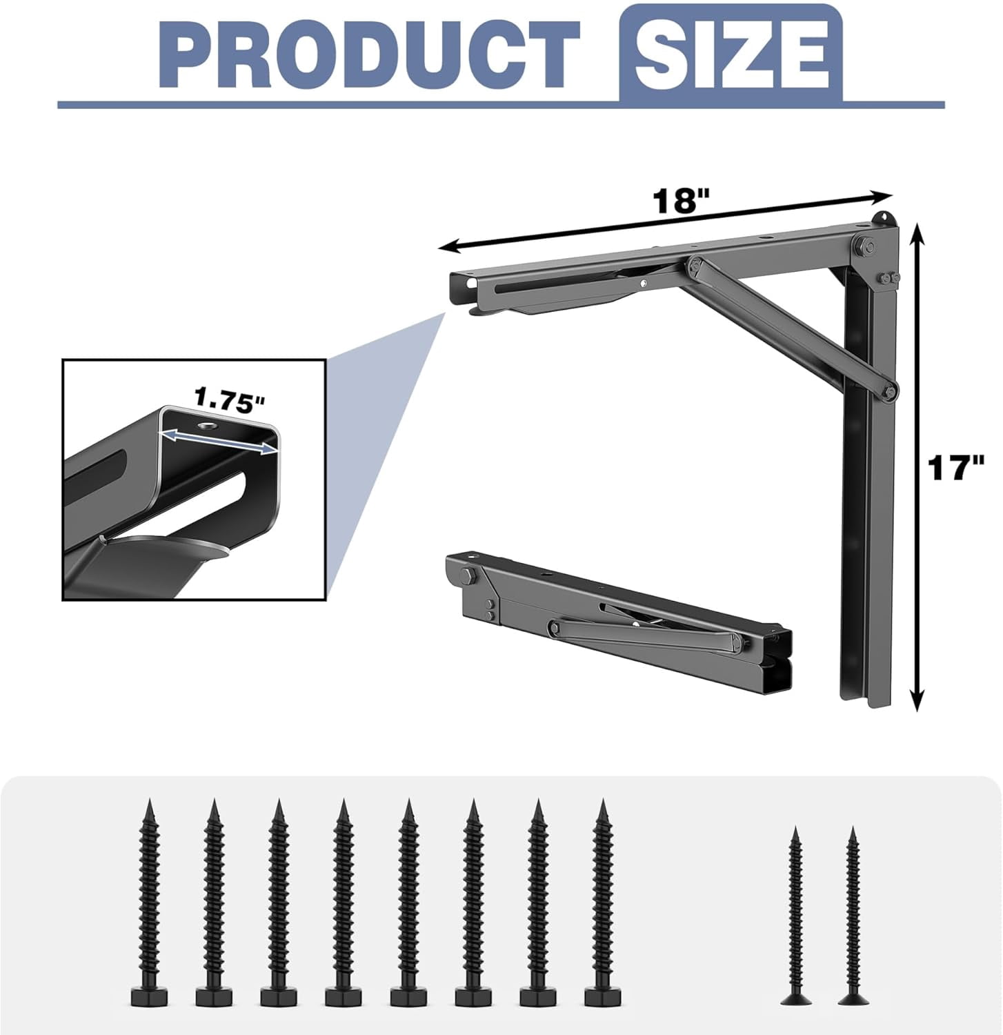 Heavy Duty 18" Folding Shelf Brackets, Wall-Mounted Collapsible Brackets for Workbench/Table, 550 lbs Capacity, Space-Saving Hinges for Garage, Kitchen, Laundry(No Board)