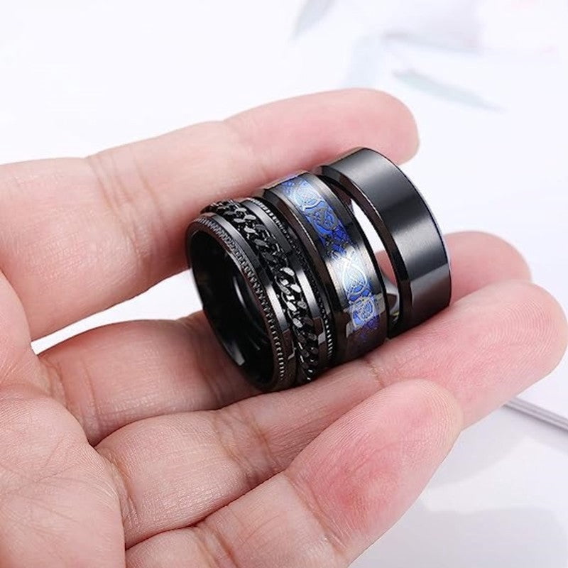 Titanium Steel Ring Three Piece Set Fidget Spinner Jewelry