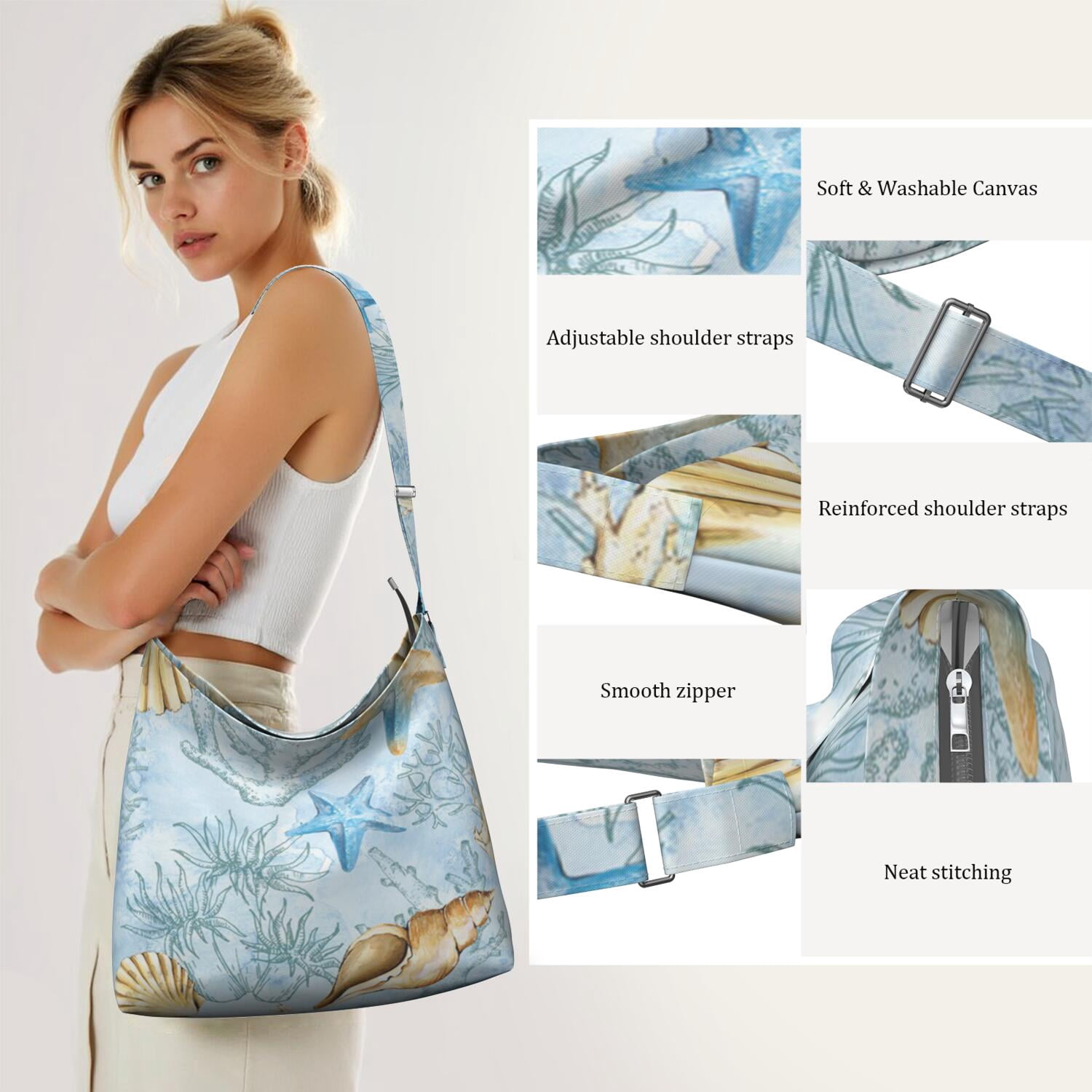 Casual Everyday Purse with Tropical Marine Print - Versatile Crossbody Bag for College Students & Professionals