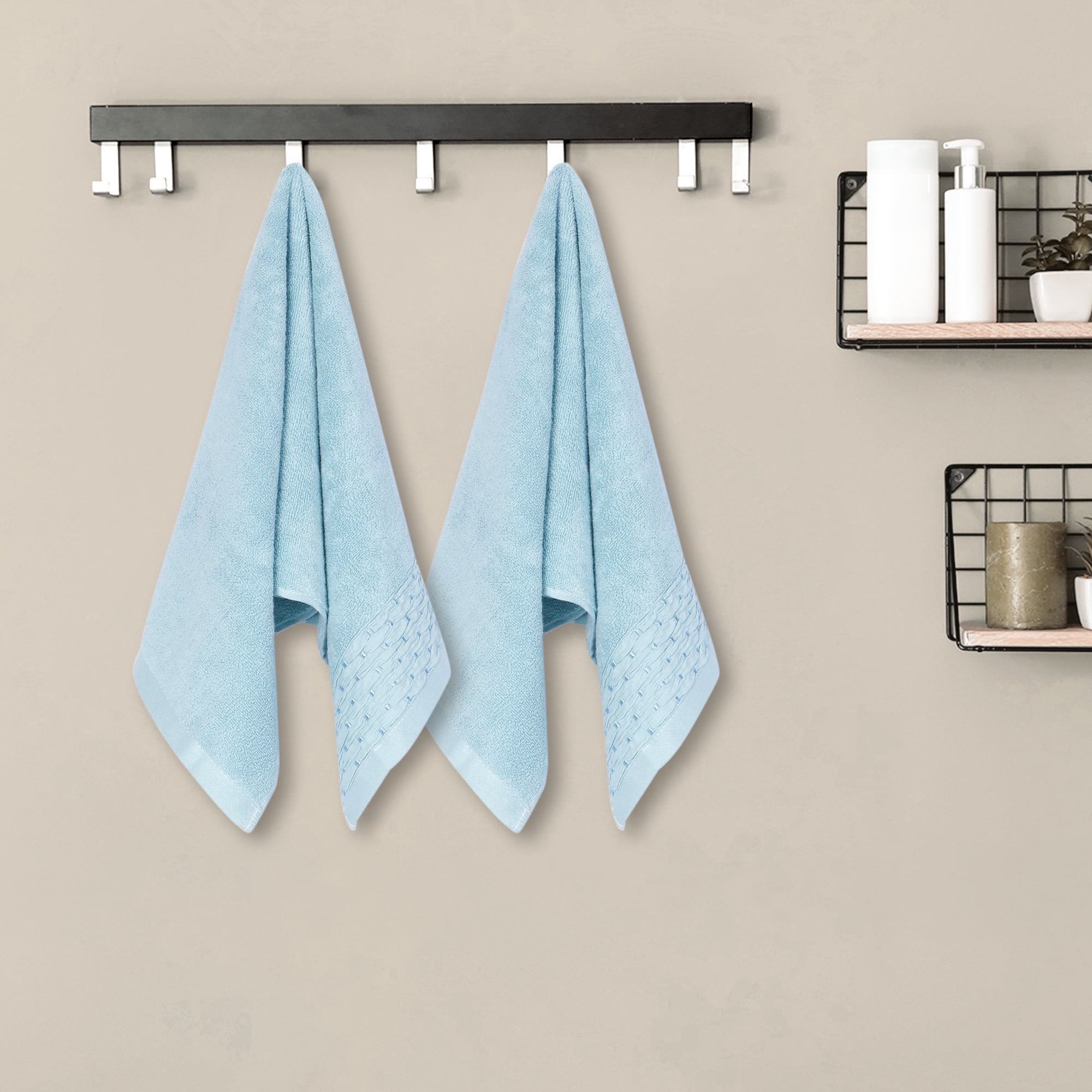 Unique Bargains 4 Pcs Cotton Soft Bathroom Hand Towel 14" x 30" Blue/Light Brown