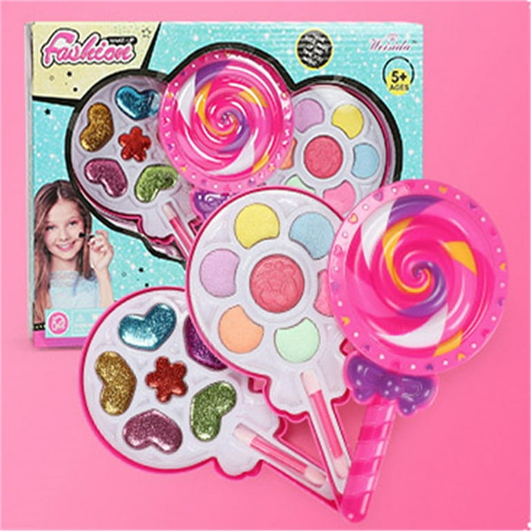 Kids Girls Makeup Sets Washable Lollipop Cosmetics Beauty Toys Pretend Play Princess Case Set Double Layer Box