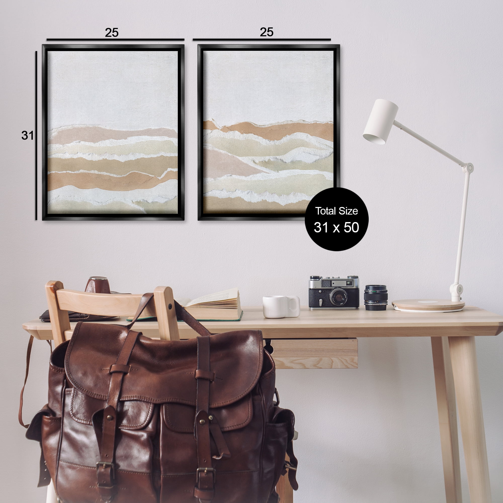 Stupell Industries Abstract Mountain Valley Abstract Painting Black Floater Framed Canvas Art Print Wall Art, 31 x 25, Set of 2