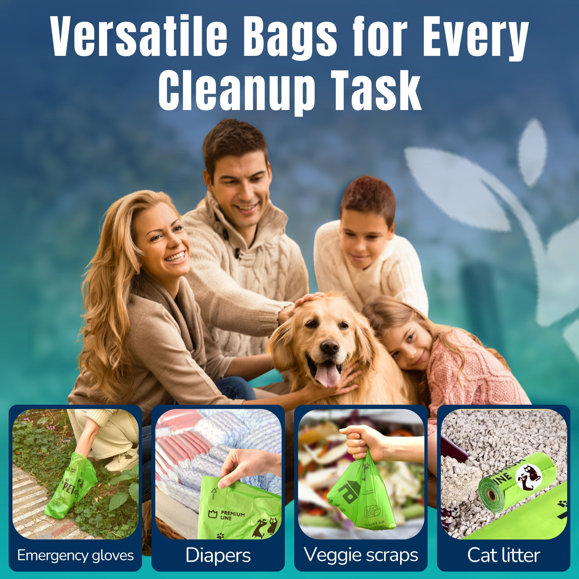 PET N PET Dog Poop Bags Premium Rolls with Dispensers, 720 Count, Unscented, 41% Plant-Based, Leak-Proof Dog Waste Bags, 8 x 15 Inches