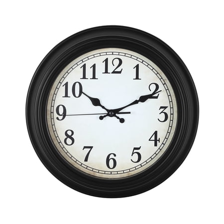 12 Retro Wall Clock, Silent Non Ticking Battery Operated Movement, Black