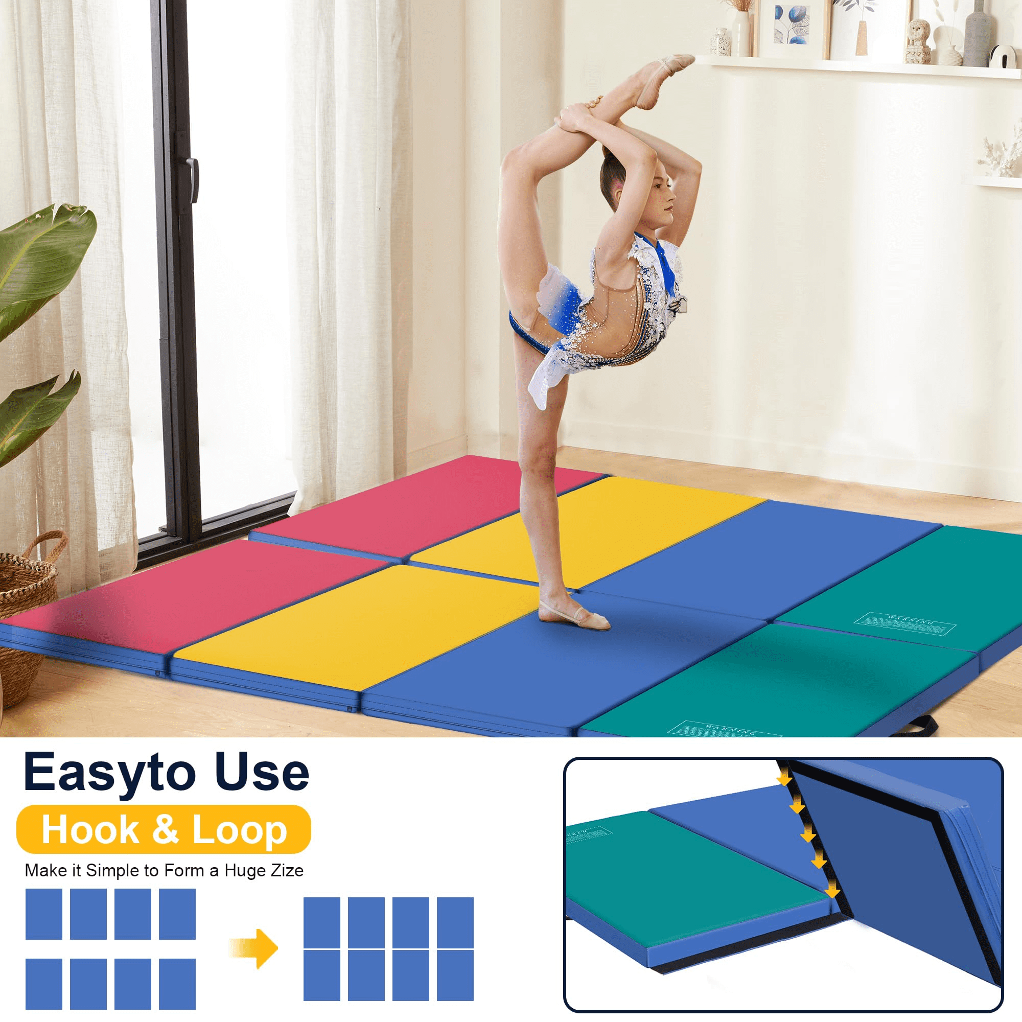 BETISEF 3'x6'x2'' Thick Folding Gymnastics Mat Aerobics Stretching Yoga Mats Mixed Color