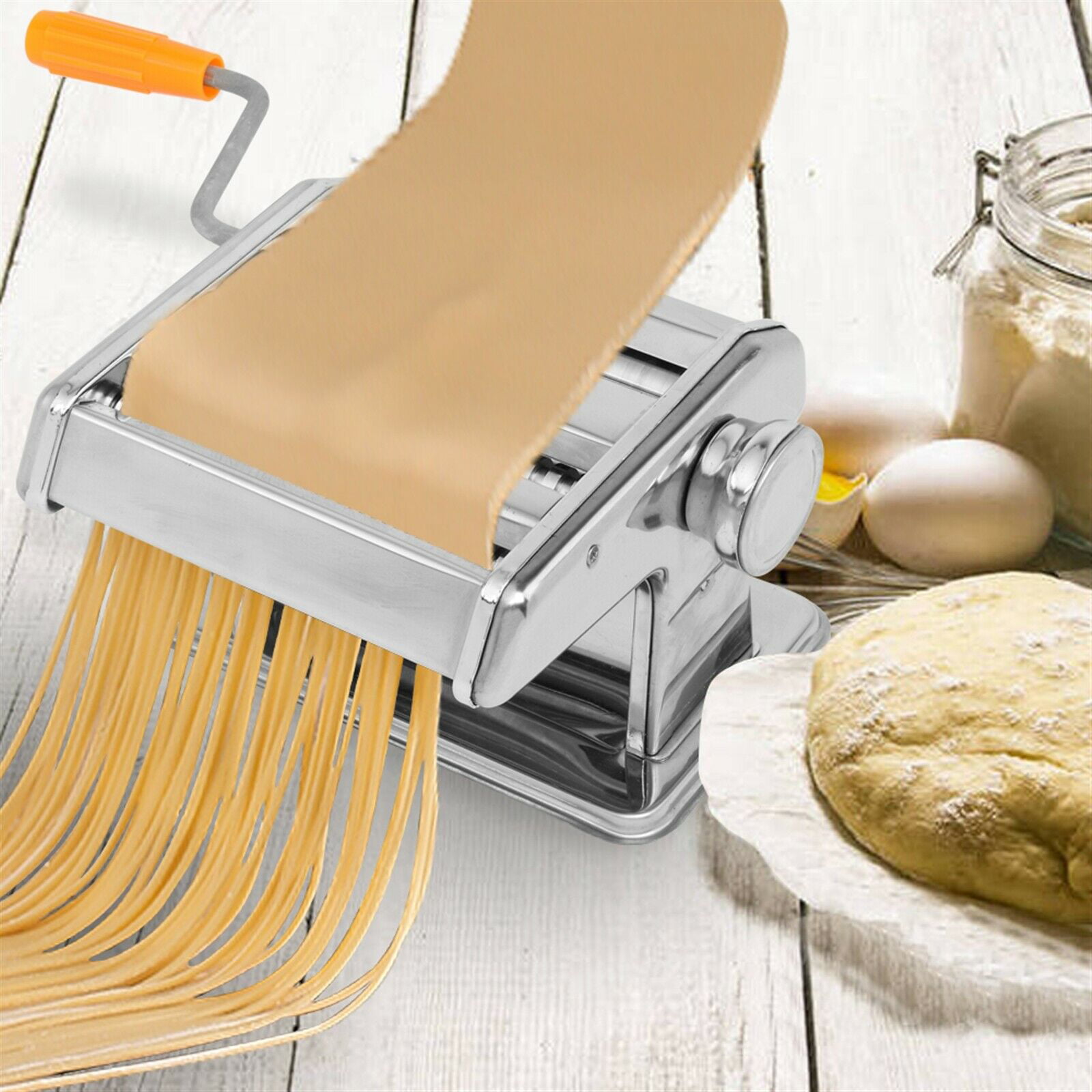 Pasta Maker Deluxe Set Piece Steel Machine with Spaghetti Fettuccini  Roller, Angel Hair, Ravioli Noodle, Lasagnette Cutter Attachments, Includes  Hand Crank, Counter Top Clamp