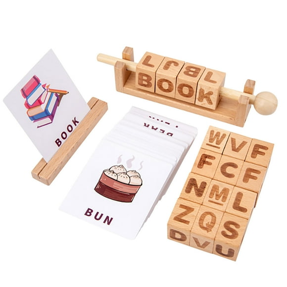TopLLC Educational Toddler Toys Wooden Reading Block Learning Spelling Game, Montessori Visual Flash Card Kindergarten Classroom Alphabet Puzzle Children, Preschool Education Toys Gifts
