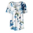 thumbnail image 2 of Gibobby Camisetas de verano para mujer Tops verano para mujer, cuello cuadrado, plisado, frente, manga corta, túnica, camisas (Azul,CH), 2 of 4