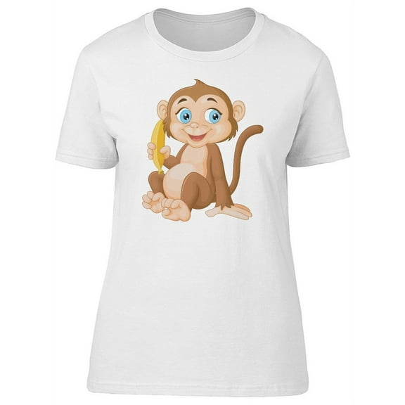 Cute Happy Monkey Cartoon T-Shirt Women -Image by Shutterstock, Female Large