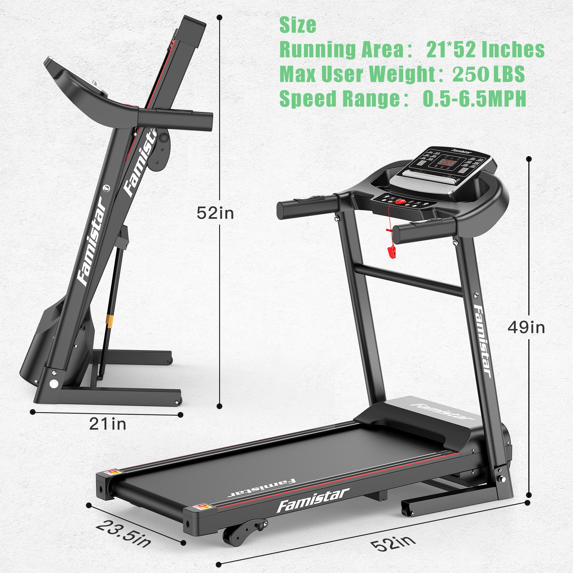 Famistar 2.5HP Folding Treadmill Portable 250lb Capacity Incline 12 Programs MP3 Heart Rate Walmart