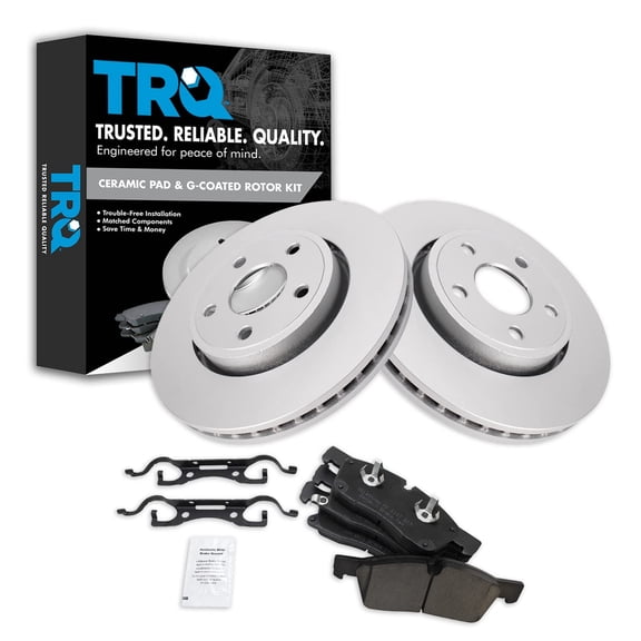 TRQ Front Brake Pad & Rotor Kit Brake Pads Brake Rotor Ceramic Premium G-Coated Fits Select 2011-2016 Dodge Durango Jeep Grand Cherokee