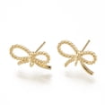 thumbnail image 1 of Brass Stud Earrings with Loop Bowknot Nickel Free Real 18K Gold Plated 14x9mm Hole: 1mm pin: 0.7mm, 1 of 2