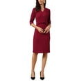 thumbnail image 4 of INSPIRE CHIC Work Dresses for Women 3/4 Sleeve V Neck Stand Collared Bodycon Business Office Sheath Dress 2026 XS Wine Red, 4 of 6