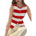 thumbnail image 3 of Women'S Striped Vest Button Down Colorblock Split Sleeveless Business Top Red S, 3 of 9