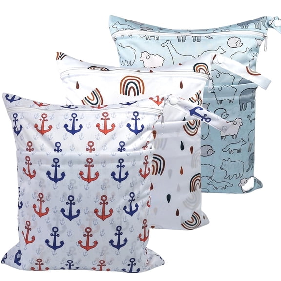 Wet Dry Bags, Versatile Storage for Baby Cloth Diapers, Travel, Swimwear, Gym, and More, 3-Pack