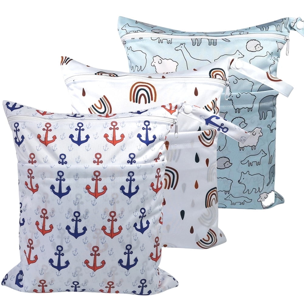 Wet Dry Bags, Versatile Storage for Baby Cloth Diapers, Travel, Swimwear, Gym, and More, 3-Pack