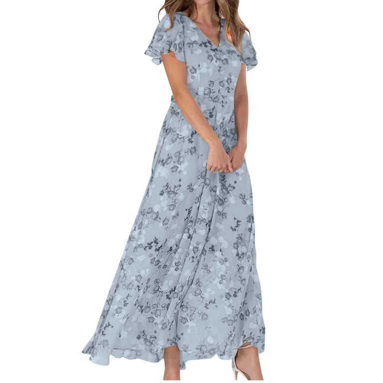 JYLPZYR Petite Summer Dresses For Women Women'S Fashionable Summer Casual Floral V Neck Short Sleeved Long Dress Long(Gray,XXL) - Walmart.com JYLPZYR Petite Summer Dresses For Women Women'S Fashionable Summer Casual Floral V Neck Short Sleeved Long Dress Long(Gray,XXL) - Walmart.com