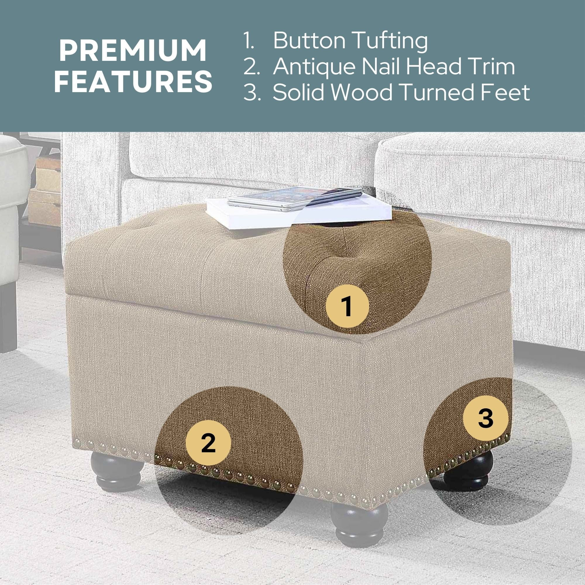 Convenience Concepts Designs4Comfort 5th Avenue Storage Ottoman, Sandstone Fabric