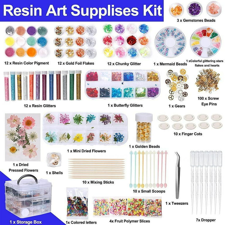 Thrilez Resin Decoration Accessories Kit, Jewelry Making Supplies with  Dried Flowers, Glitter Sequin, Mica Powder, Foil Flakes and Epoxy Fillers  for