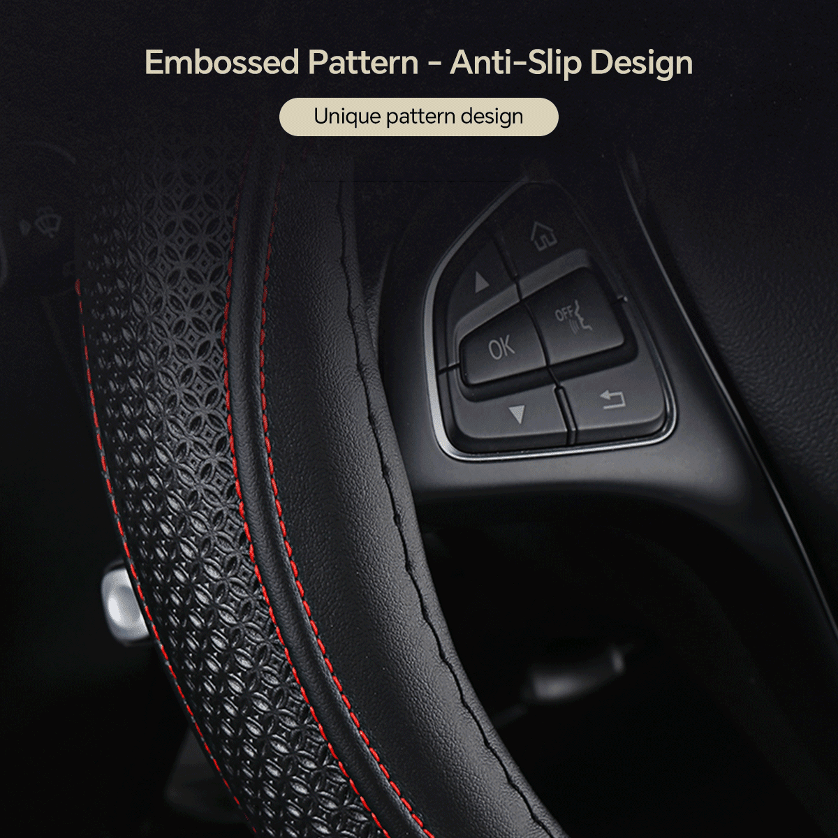 Customized Auto Leather Car Steering Wheel Cover for Honda Civic, CR-Z, Insight, S2000, 14" - 14.25" (Black+Red Line-Small Size)