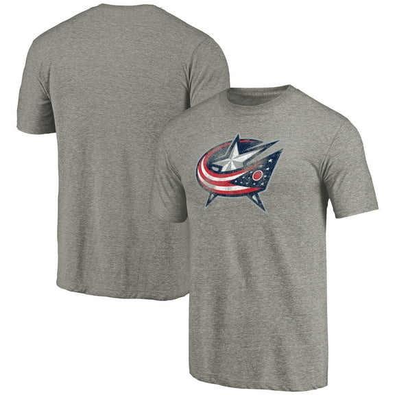Men's Ash Columbus Blue Jackets Distressed Team Logo Tri-Blend T-Shirt