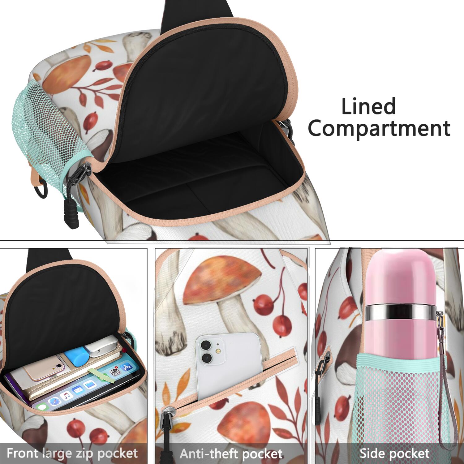 Sling Bag Mushroom Travel Sling Bag Shoulder Backpack Travel Chest Pack for Men Women